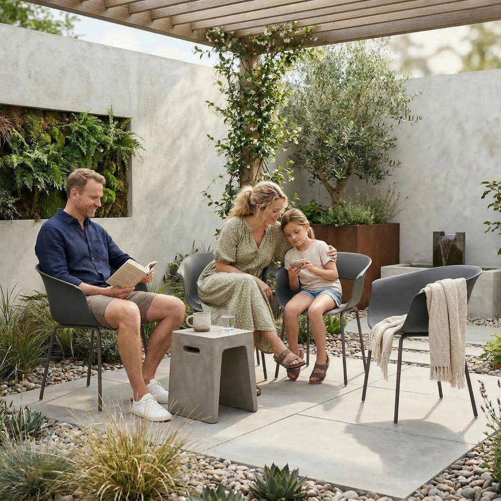 Sedie da giardino ergonomiche 4 pezzi con braccioli ¨C zephmum ¨C design intagliato resistente alle intemperie grigio scuro
