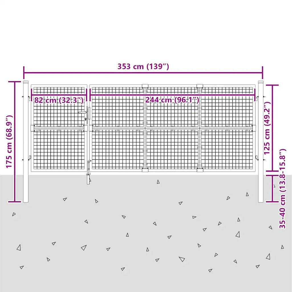 Cancello da Giardino in Rete Argento 350x175 cm Acciaio Zincato