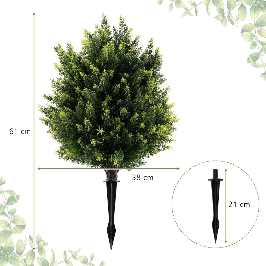 2 piante artificiali, 61 cm, pianta artificiale con picchetto, albero di cedro artificiale con foglie resistenti ai raggi UV, piante di cipresso, piante decorative per interni ed esterni