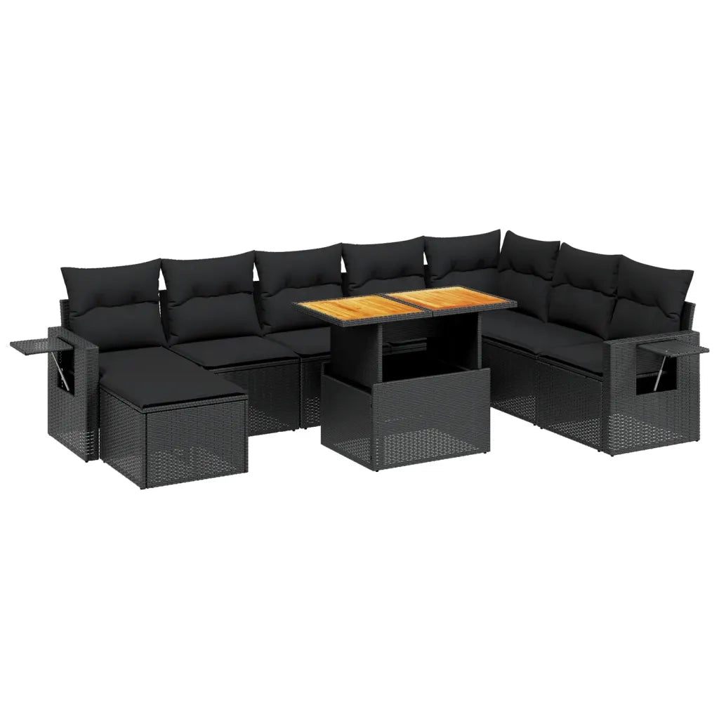 Set Divani da Giardino 9 pz con Cuscini Nero in Polyrattan 3275736