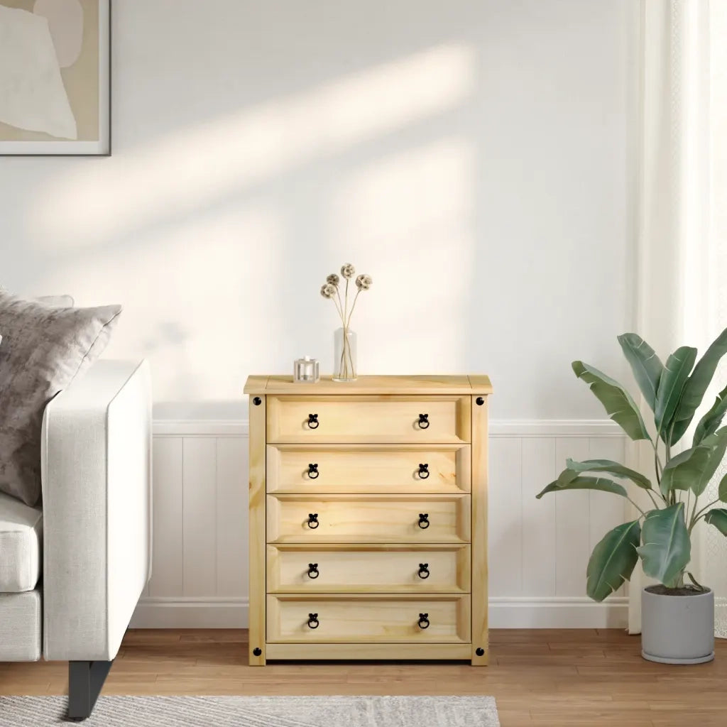 Cassettiera Corona 80x40x89 cm in Legno Massello di Pino 4005673
