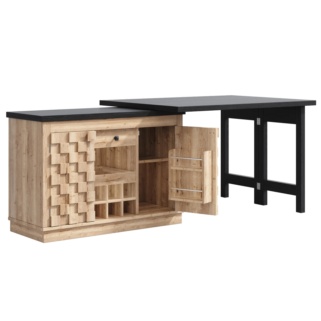 Mobile contenitore con 2 ante; cassetto e portabottiglie per cucina in MDF wood 120-197×40×74.2 cm