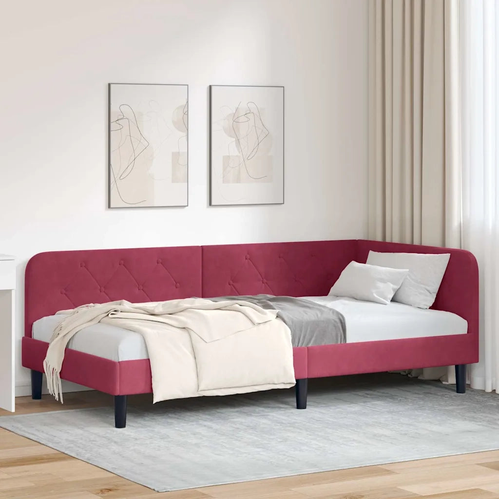 Cornice del letto ad angolo Rosso Vino 100 x 200 cm Velluto