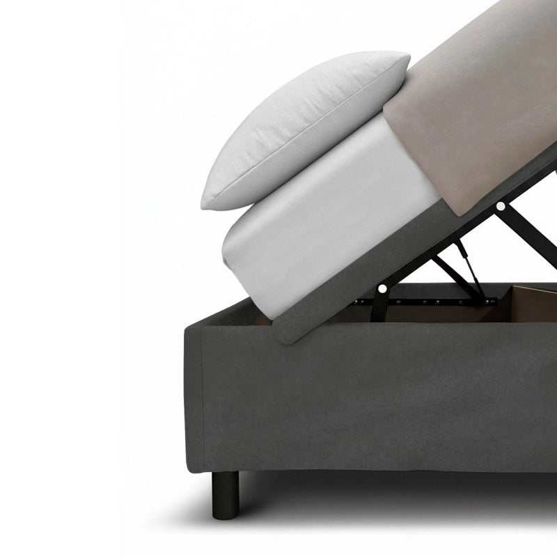Letto imbottito Letto Matrimoniale alla Francese 140x200 cm BoxMax - Contenitore,Microfibra,Grigio