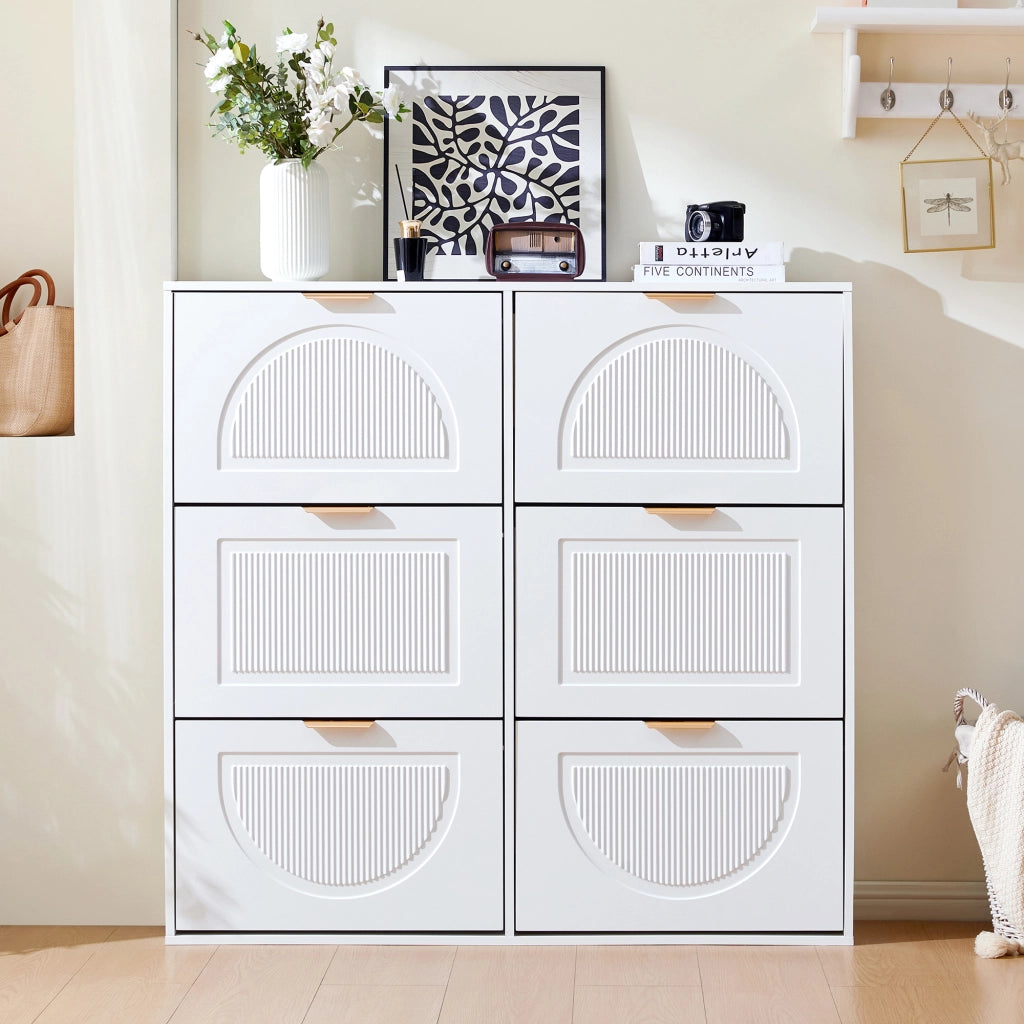 Mobile portascarpe bianco con 6 vani ribaltabili, struttura salvaspazio da ingresso, 118 x 25 x 115 cm
