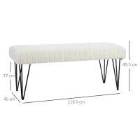Panca Fondoletto Moderna con Gambe a Forcina, in Tessuto Effetto Ciniglia, Legno e Metallo, 118.5x46x49.5 cm, Crema