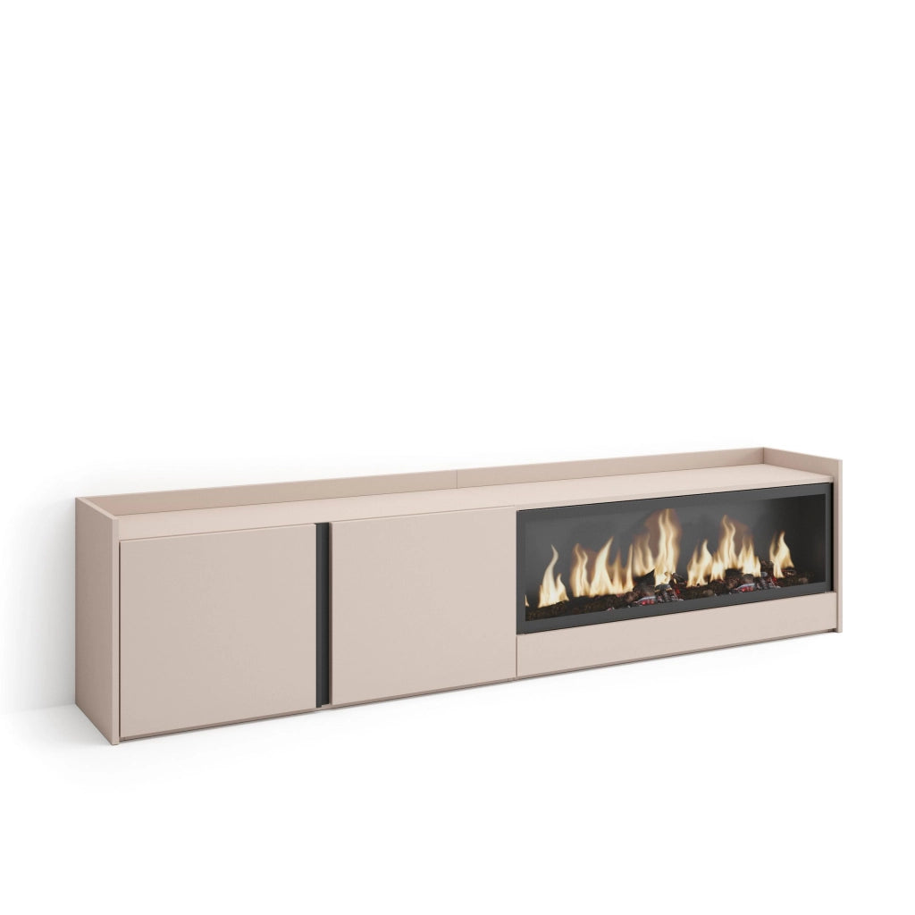 Mobile TV Soggiorno, 212x50x35 cm, Per TV fino a 80", Camino elettrico XXL, Beige