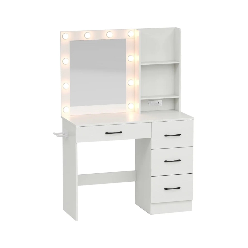 Tavolo da trucco 94 x 40 x 138,5 cm con specchio LED a 3 colori e moderna stazione di ricarica in truciolato bianco 20_0014016