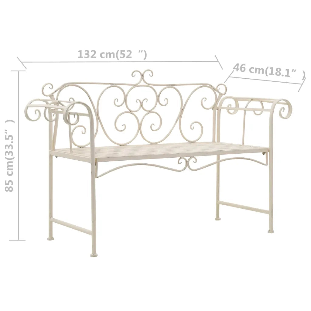 Panchina da Giardino 132 cm in Metallo Bianco Anticato 45430