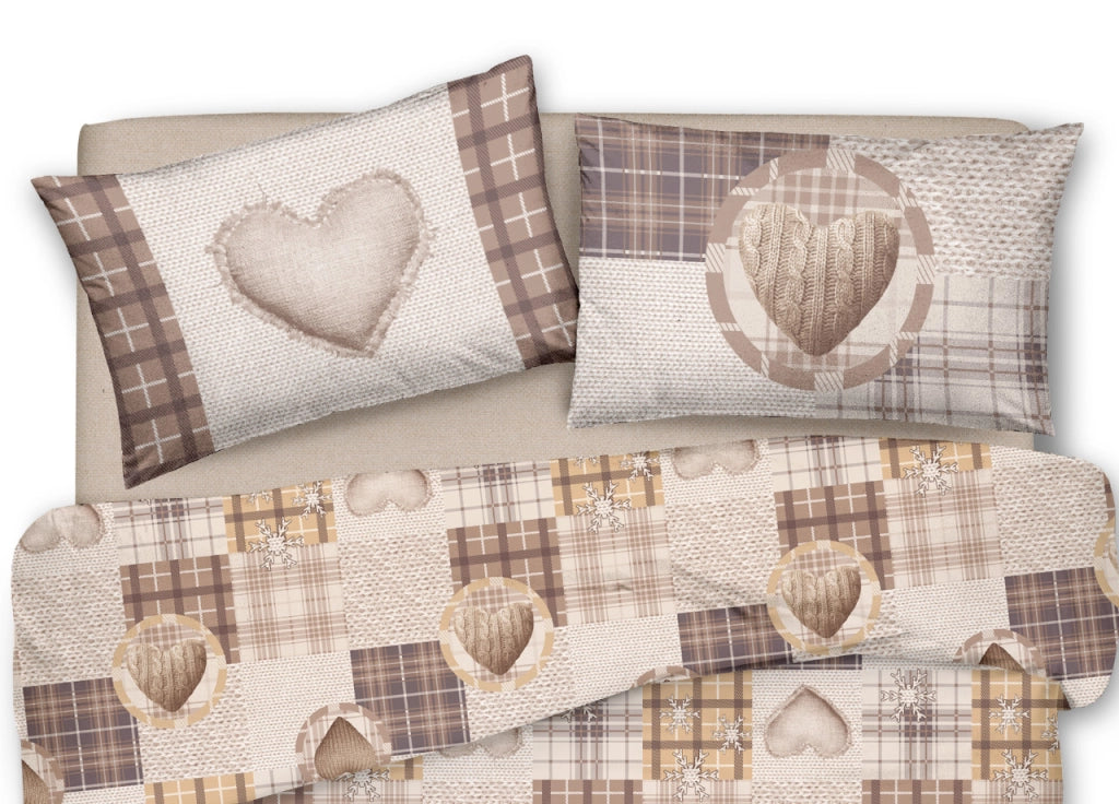 Copripiumino Sacco Piumone Pensieri Delicati Cotone Disegno Love Mountain - Matrimoniale - Beige