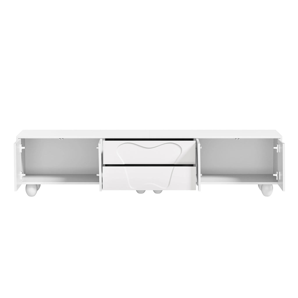 Mobile TV con 2 Ante e 2 Cassetti; Stile Minimalista; Soggiorno; 180??40??42 cm; in Pannello Truciolare; Bianco