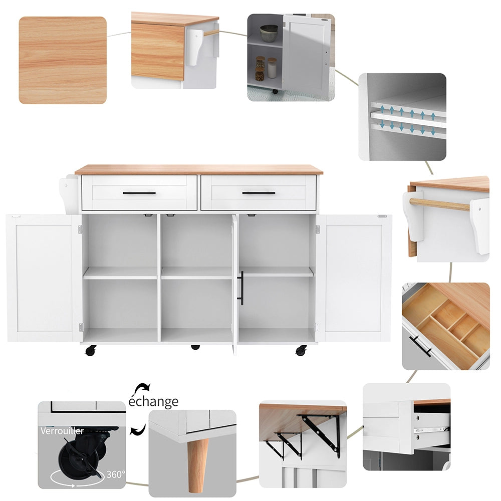Buffet con piano ribaltabile - Xylo - 129x46x91cm bianco 2 cassetti