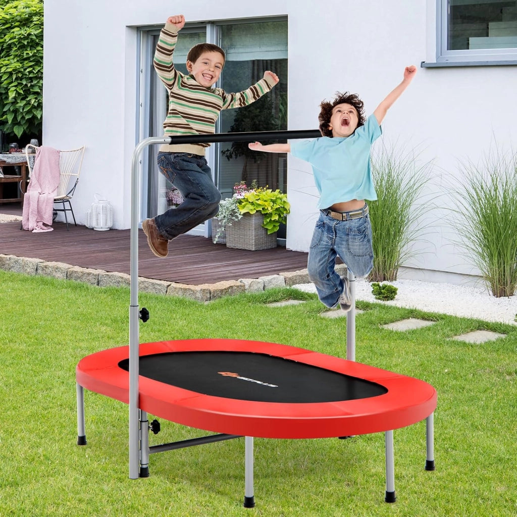 Trampolino doppio per bambini, 154 x 90 cm (L x L), Trampolino per fitness pieghevole, maniglia regolabile, rimbalzo ovale per bambini e adulti, portata massima di 150 kg
