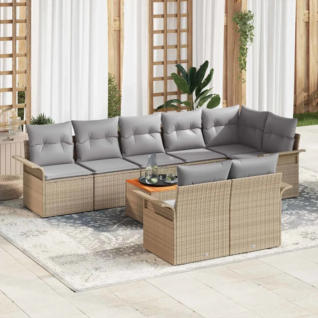 Set Divano da Giardino 9 pcs Beige e Grigio Chiaro polyrattan