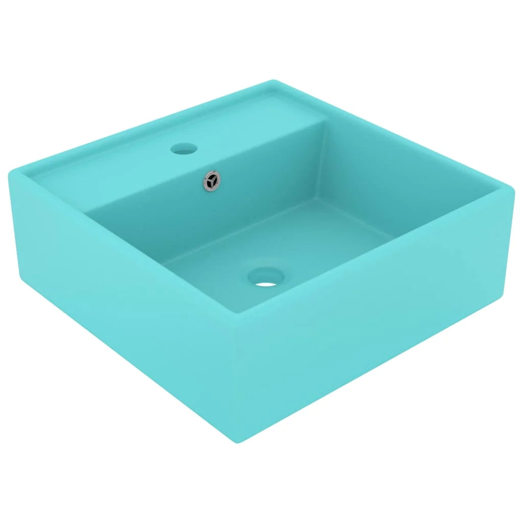 Lavabo quadrato di lusso con troppopieno lavabo da appoggio lavabo da bagno vano per cosmetici 41 x 41 cm ceramica verde chiaro opaca 02_0002689