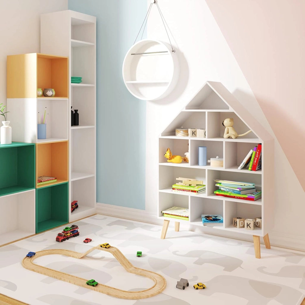 Libreria Montessoriana per Bambini, Scaffale Multistrato per Libri e Giocattoli, Mobile Portalibri Portaoggetti Organizzatore in Legno, Bianco