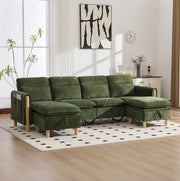 Divano modulare 4 posti con 2 pouf contenitore in ciniglia verde HOMVRA