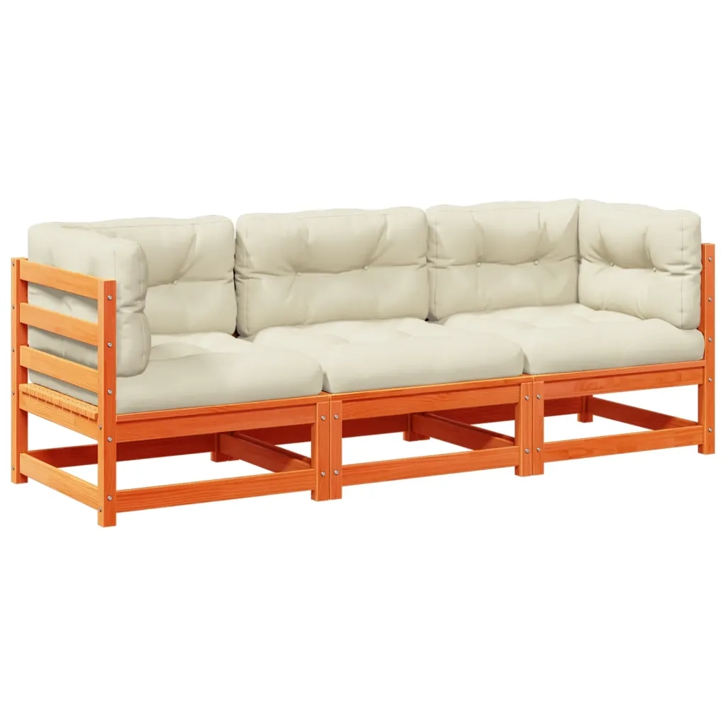 Set Divani Giardino 3 pz con Cuscini Marrone Cera Massello Pinocod mxl 92909