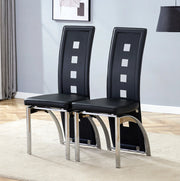 Set 2 sedie da pranzo nere in PU con gambe argentate
