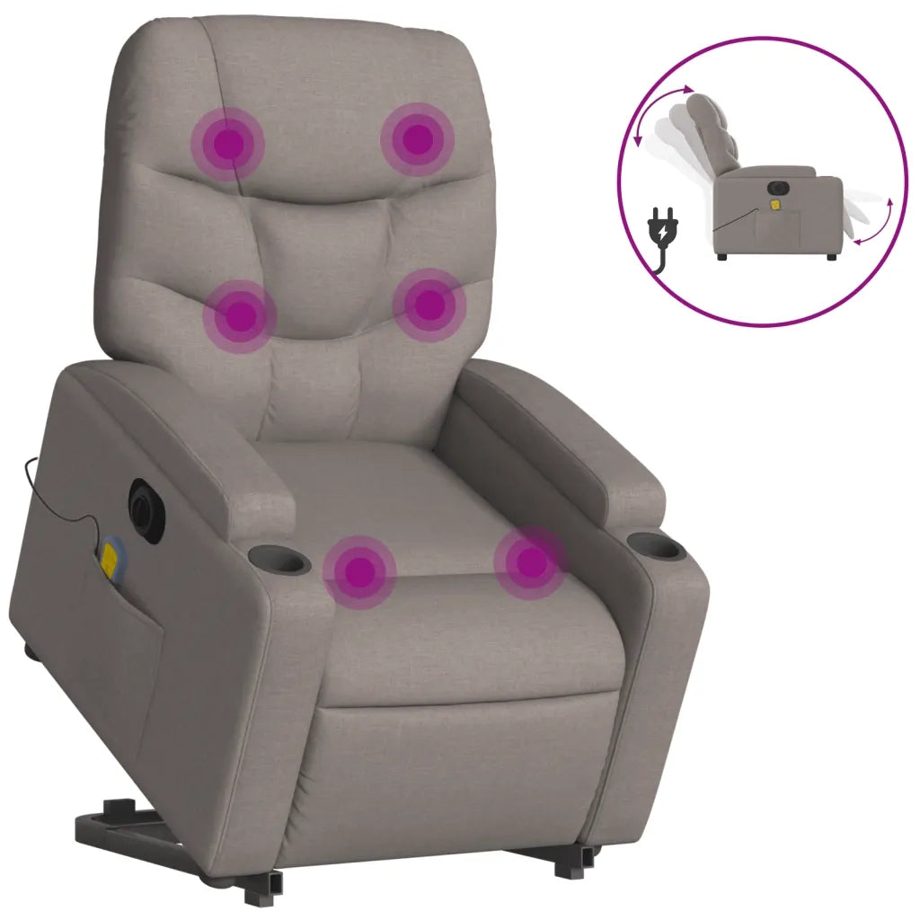 Poltrona Alzapersona Massaggiante Elettrica Tortora in Tessuto 3204640