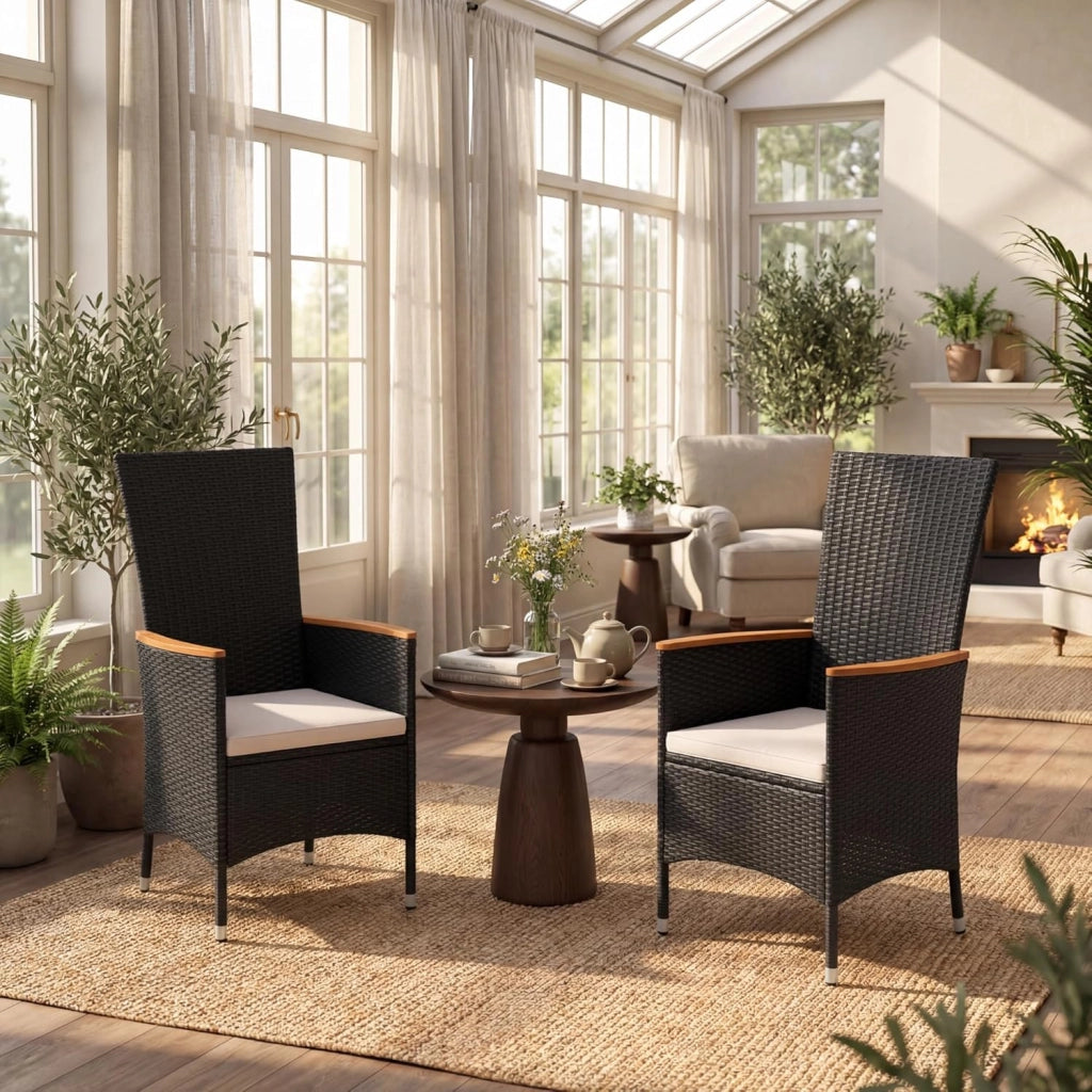 Sedie da Giardino in Ratten PE, Sedie da Esterno con Cuscino Moebido, Braccioli Curvi e Schienale Alto, Portata 180 kg, Poltrone da Esterno per Terrazza e Bordo Piscina, 58 X 62 X 107 CM (4)