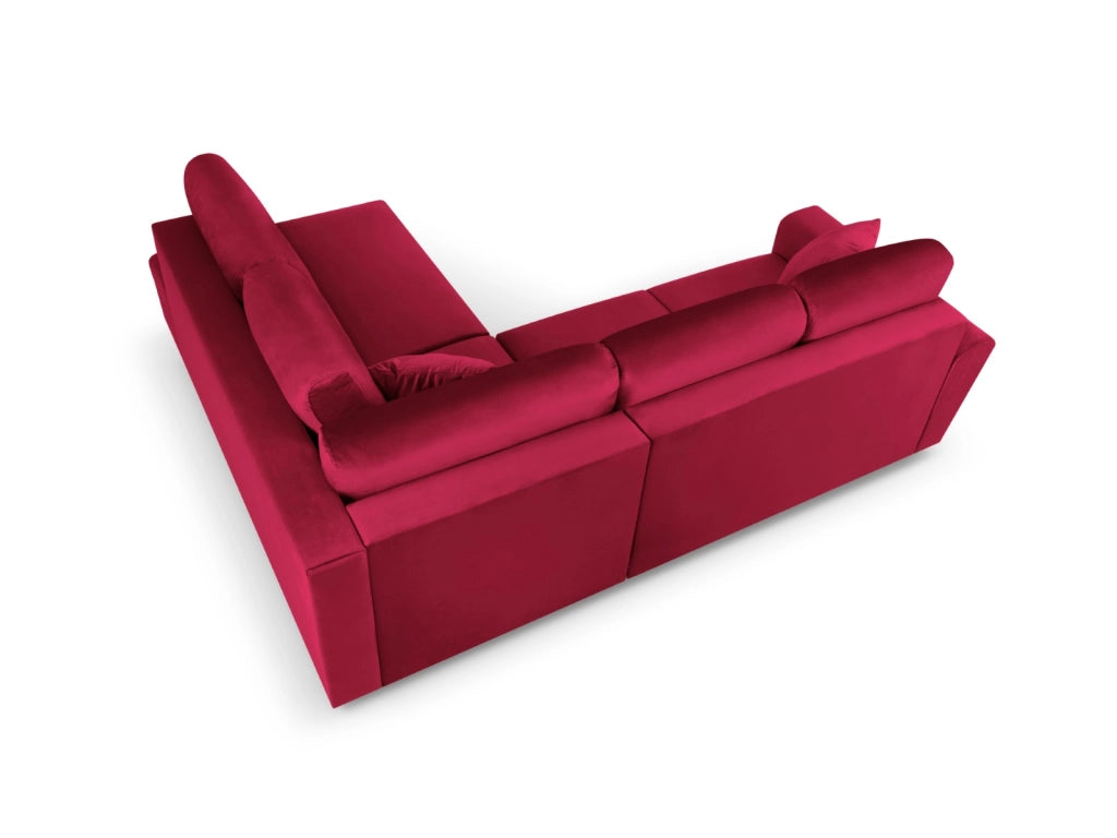 Cosmopolitan Design - Divano convertibile angolare destro con contenitore "Kyoto" 5 posti in velluto rosso 