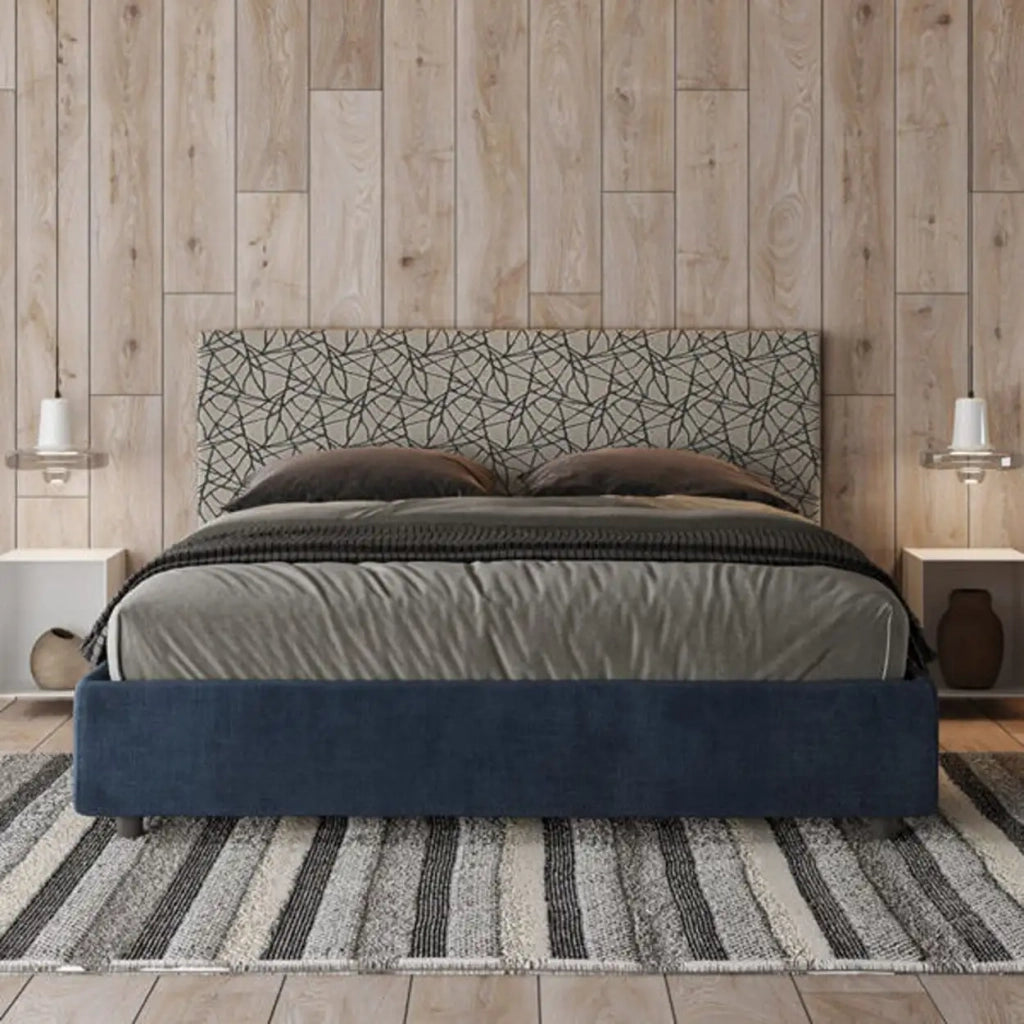 Letto matrimoniale senza rete imbottito 160x190 tessuto Era 9 blu Arla