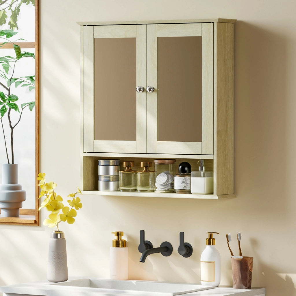 Armadietto Bagno con Specchio e Ripiani ¨C zephmum ¨C Legno Naturale 56x13x58cm