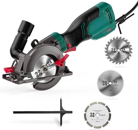 Circolare a sega con guida ferroviaria – Segato circolare con 6 lame (115 e 125 mm) – Segato circolare con una profondità massima di 48 mm – Segato elettrico