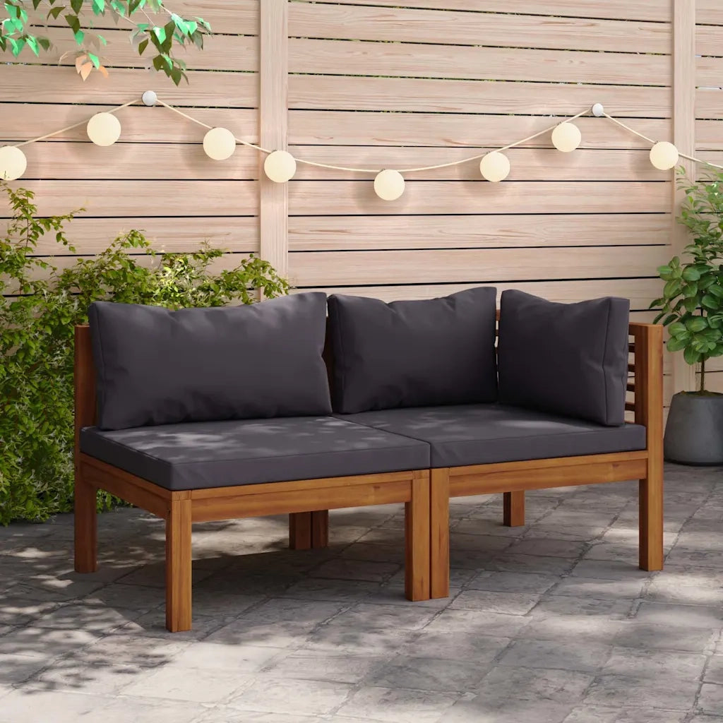 Salotto da Giardino-Set Divani da Giardino 2 pz con Cuscini Grigio Scuro in Acacia 208097