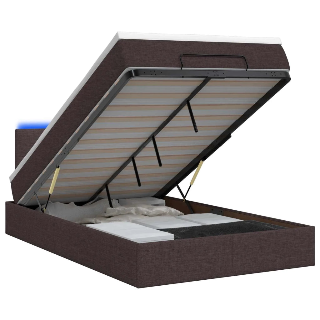 Letto Ottomano con Materasso e LED Marrone Scuro 120 x 190 cm 3458058