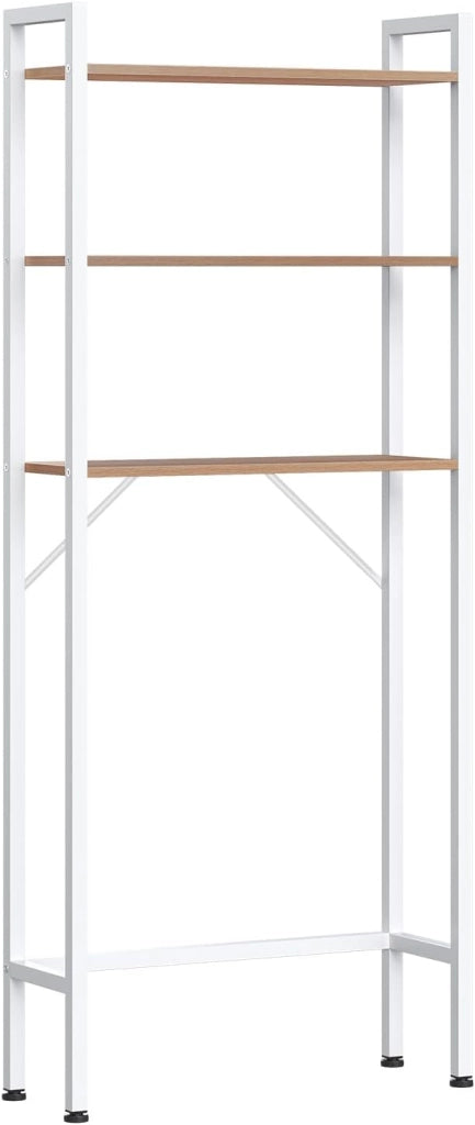Mobile Sopra Lavatrice a 3 Ripiani, Scaffale Coprilavatrice Salvaspazio, Organizer da Bagno Portaoggetti, Mobiletto Sopra WC in Legno e Metallo, Rovere Chiaro e Bianco, 67x20x164cm