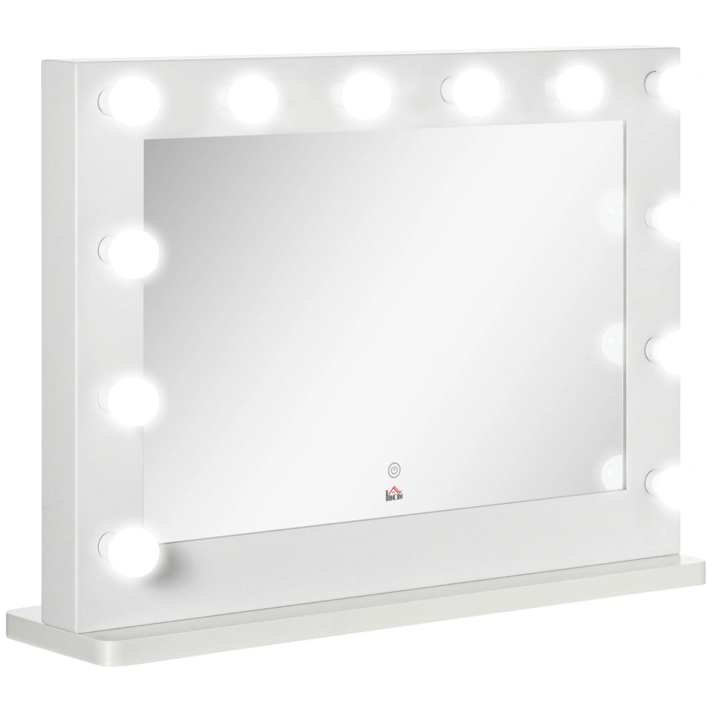 Specchio Hollywood da trucco 80 x 60 cm con LED dimmerabili, touch e memory, bianco