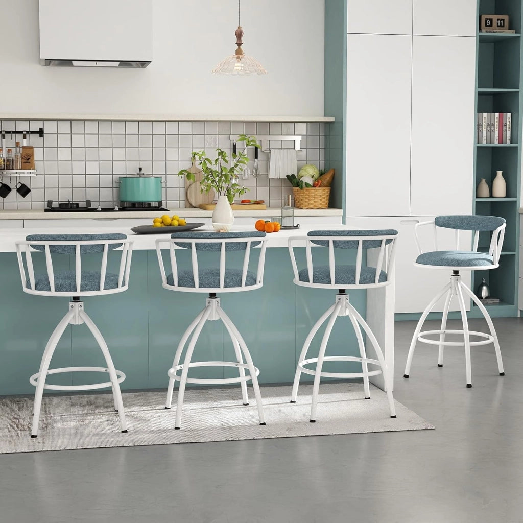 Set di 2 Sgabelli da Bar, Sgabelli Imbottiti con Schienale, Poggiapiedi e Struttura in Metallo, Portata 150 kg, Sedie Moderne per Isola da Cucina, Bar di Casa e Sala da Pranzo