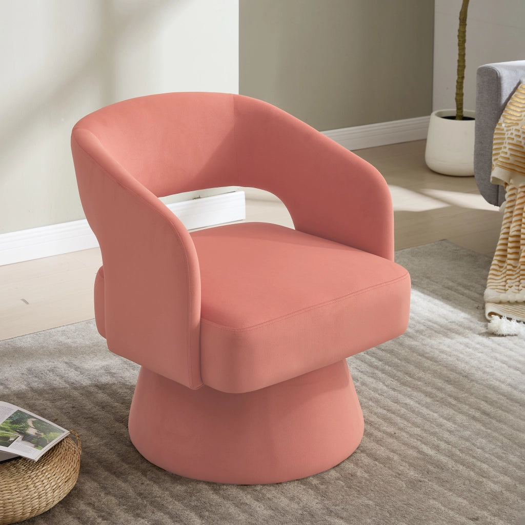 Poltrona girevole moderna in ciniglia rosa con base stabile e seduta imbottita