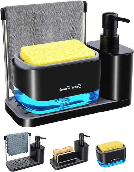 Dispensatore di Sapone per la Cucina con Detersivo - Organizzatore della Vasca da Bagno con Orecchiette per Asciugamano, Orecchiette per Pennello e Flacone per Pompa - Ideale per L'Imbiancatura e il Lavaggio delle Mani