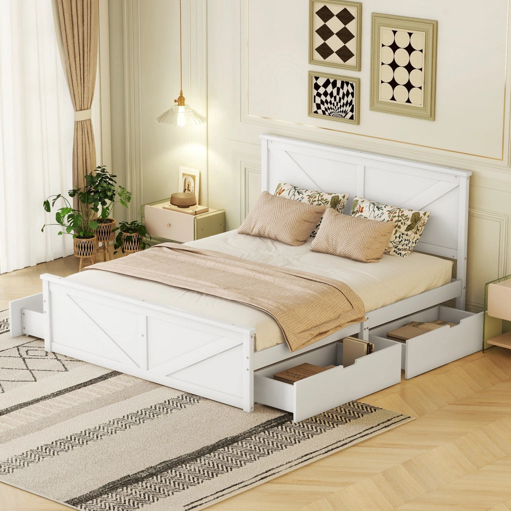 Letto in legno con 4 cassetti 160x200 mm pino bianco