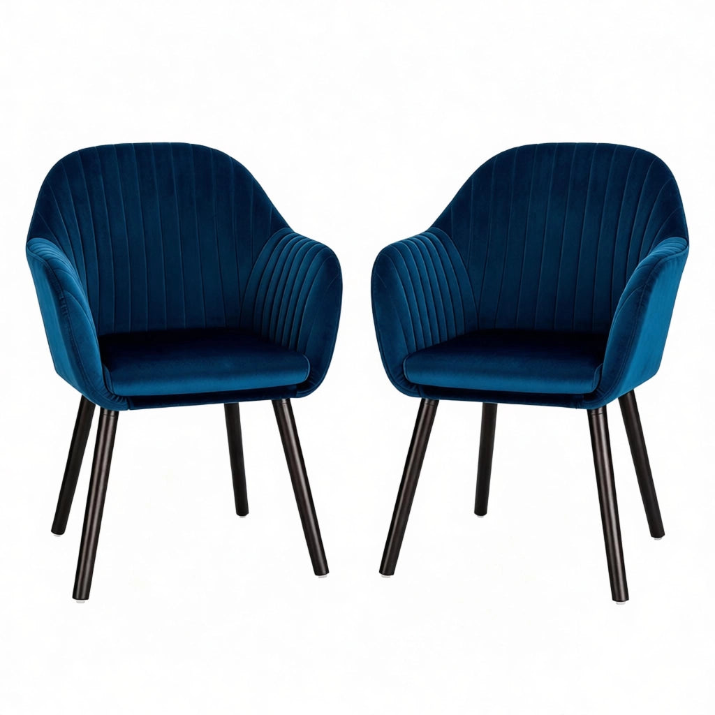 SEDIA da pranzo imbottita 81 cm Velluto Nero/Blu Set da 2 pezzi