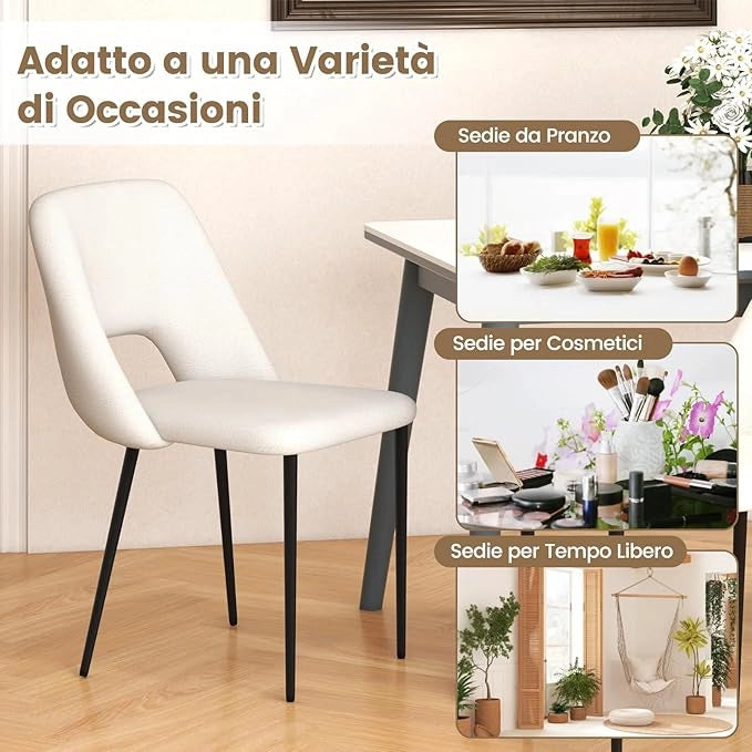 Set di 2 Sedie da Pranzo, 2 Sgabelli Alti da Bar, Sedia Imbottita con Schienale Vuoto e Gambe in Metallo, Set di Sedie da Cucina, Portata 150 kg, 48,5 x 57 x 85 cm