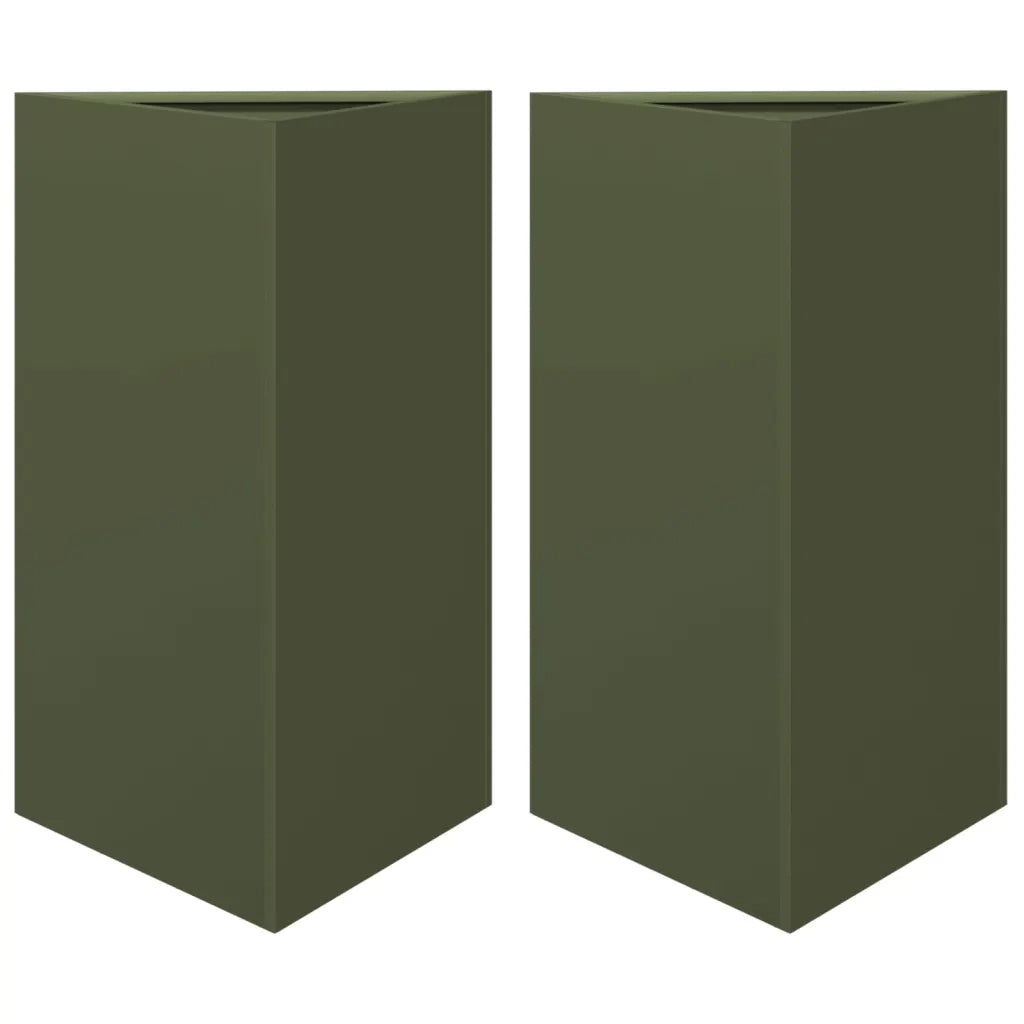 Fioriere 2 pz Verde Oliva Triangolari 50x43x75 cm in Acciaio 851178