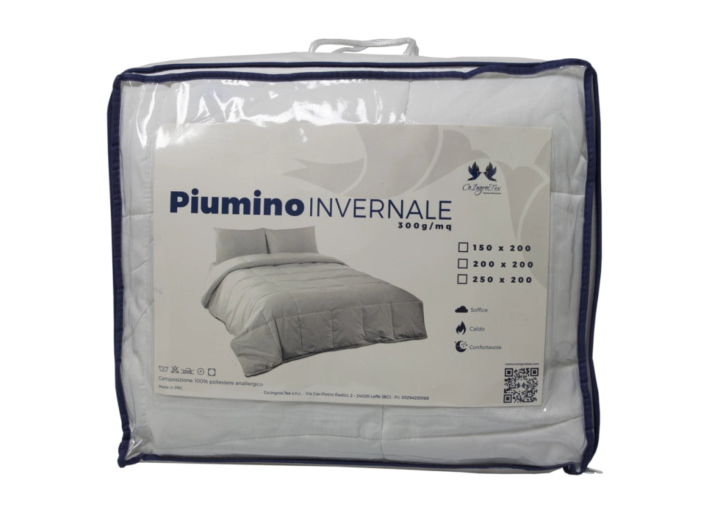 Interno Piumino Antiacaro Piumone Letto Invernale Anallergico 300gr Bianco Lavabile - Piazza E Mezza - Invernale