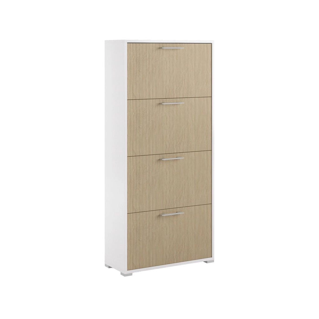 Mobile Portascarpe Aristolochia, Scarpiera Cassetti Made in Italy, 28.00x67.00x147.00h cm Bianco Cannettato