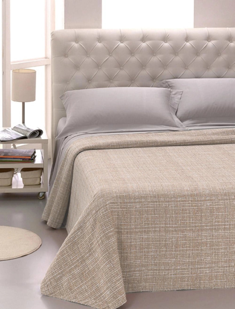 Copriletto 1 Piazza e Mezzo in Jacquard Tinto Filo Cober Ibiziano Beige