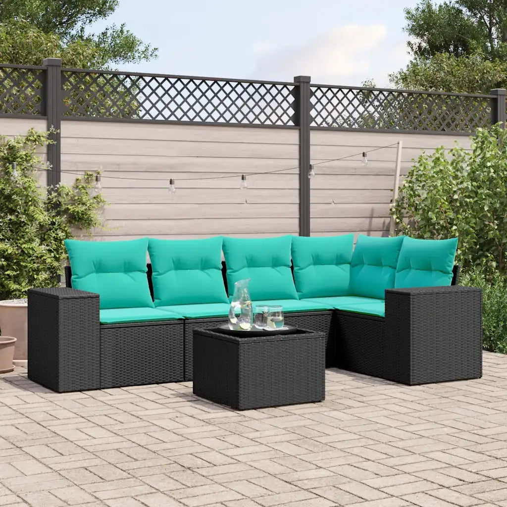 Set Divani da Giardino 6 pz con Cuscini Nero in Polyrattan 3222536