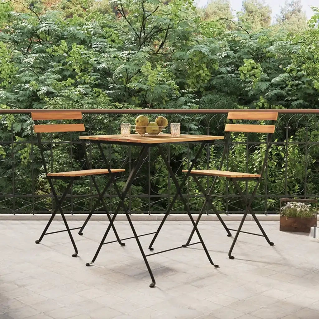 Set Bistr¨° Pieghevole 3 pz | Set Salotto da Giardino in Legno Massello di Teak e Acciaio