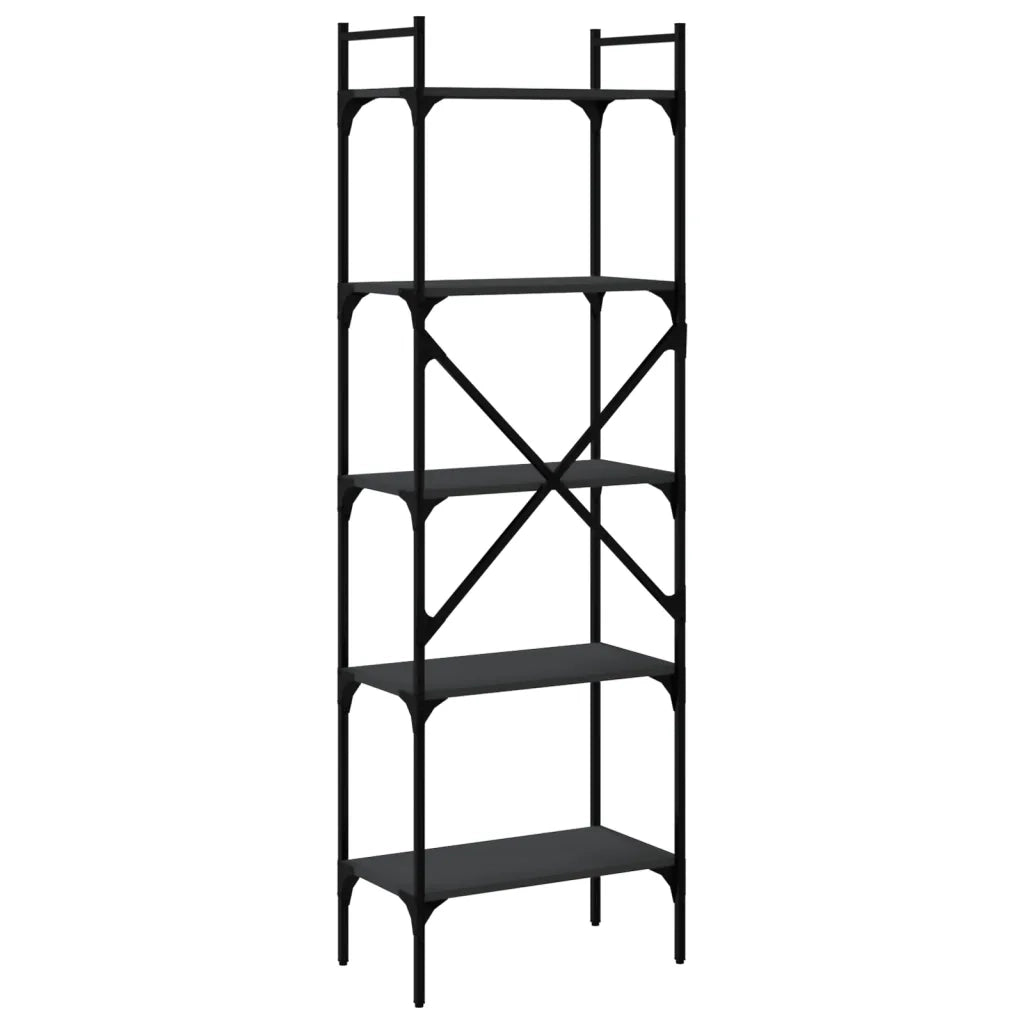 Libreria Nera 5 Ripiani 56x31,5x174 cm Legno Multistrato 833343