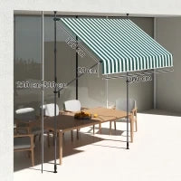 Tenda da Sole 2x1.2 m con Supporti Regolabili e Manovella, in Alluminio, Metallo e Poliestere, Verde e Bianco