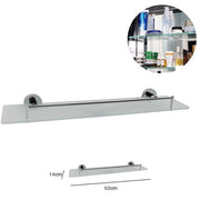 Trade Shop - Mensola Vetro Per Bagno In Acciaio 50x15cm Con Fissaggio A Parete Muro Ellittica -