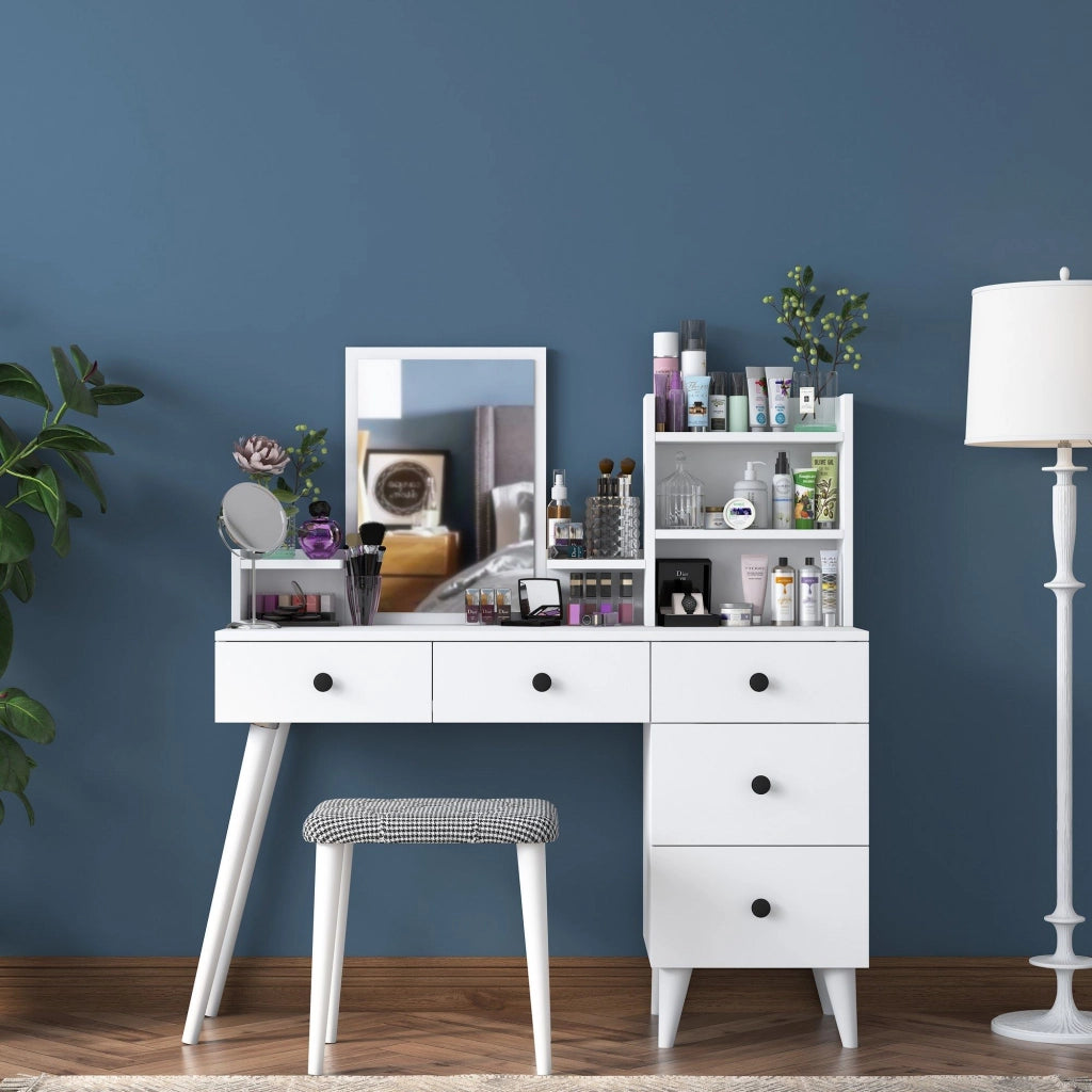 Mobile da Trucco Lusia, Toeletta Specchio Incluso, 125x40x94h cm Bianco