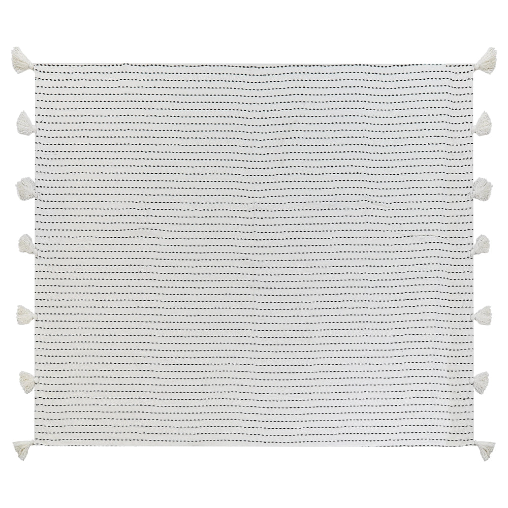 Copriletto in tessuto di cotone bianco sporco 220 x 240 cm con frange Decorativo Biancheria da letto Design classico Camera da letto